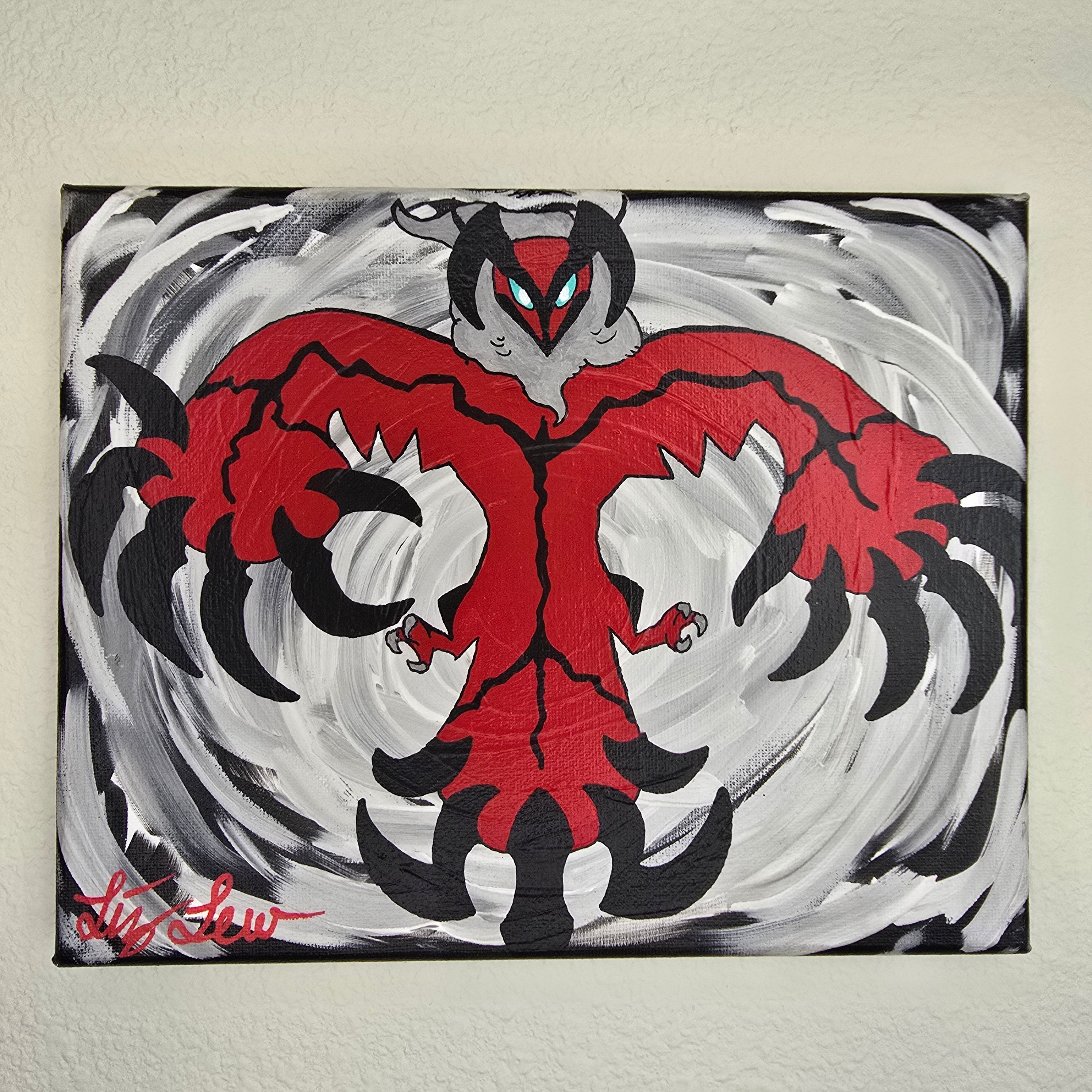 Yveltal 8 by 10 Acrylic Poke-Art Painting