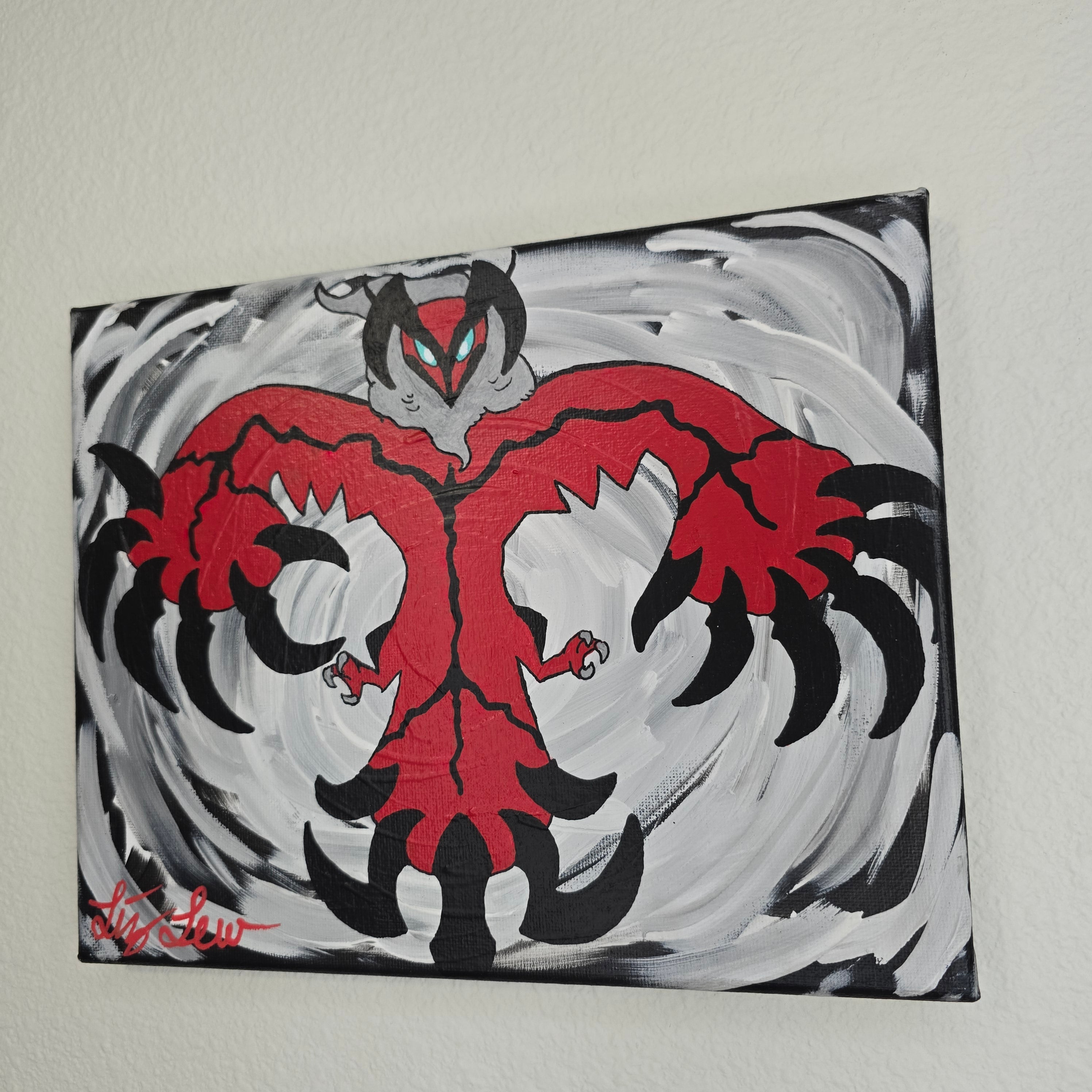 Yveltal 8 by 10 Acrylic Poke-Art Painting