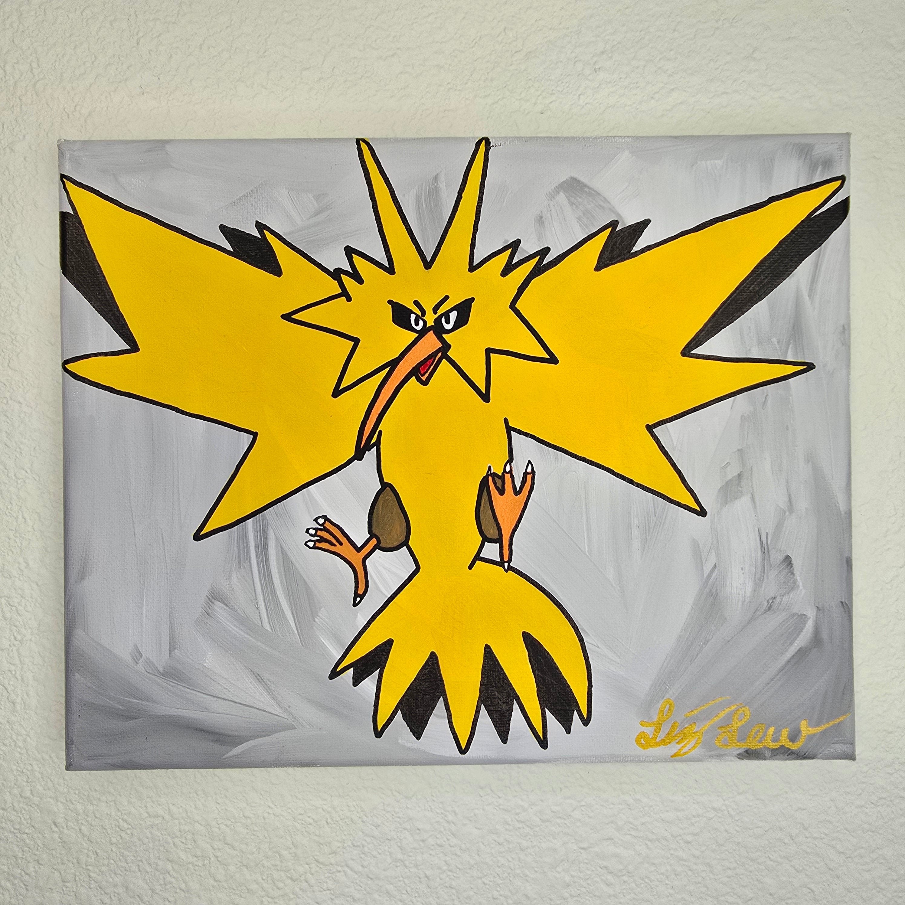 Zapdos 8 by 10 Acrylic Poke-Art Painting