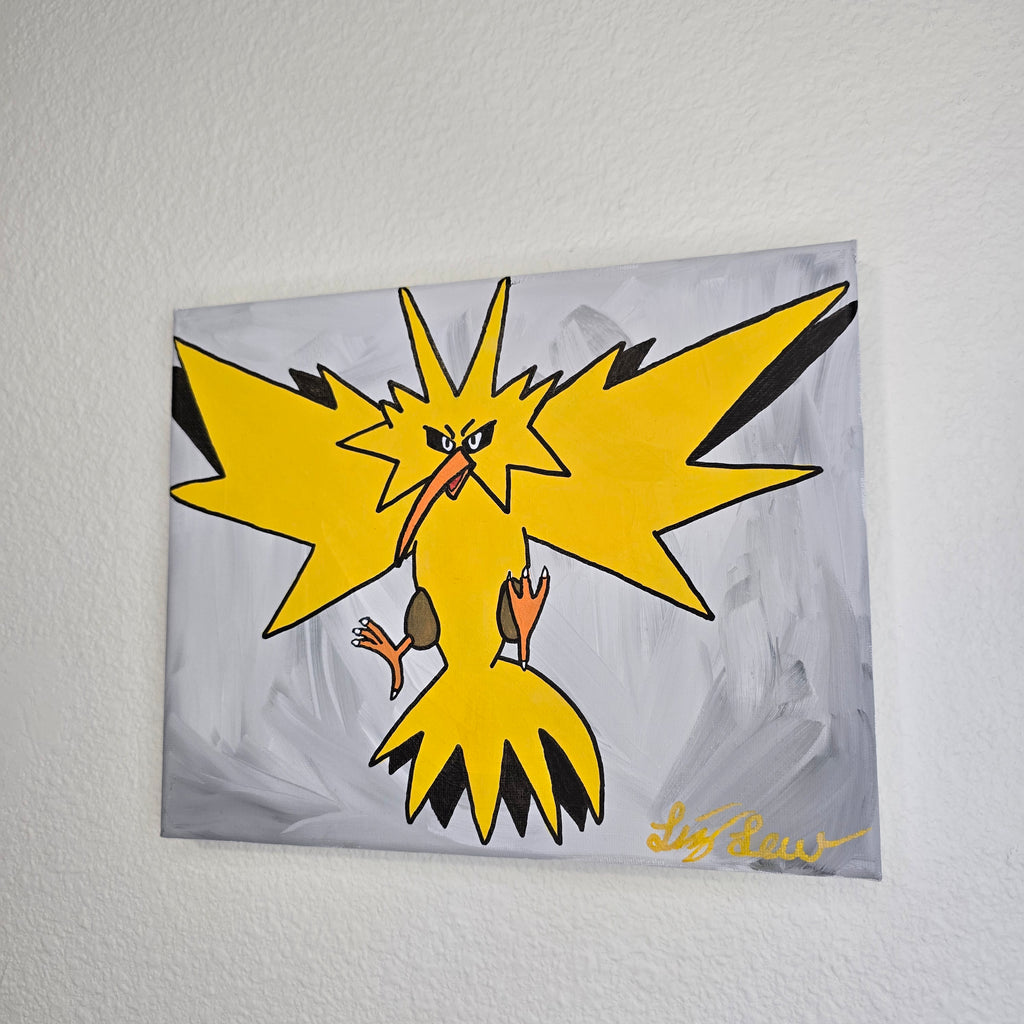 Zapdos 8 by 10 Acrylic Poke-Art Painting