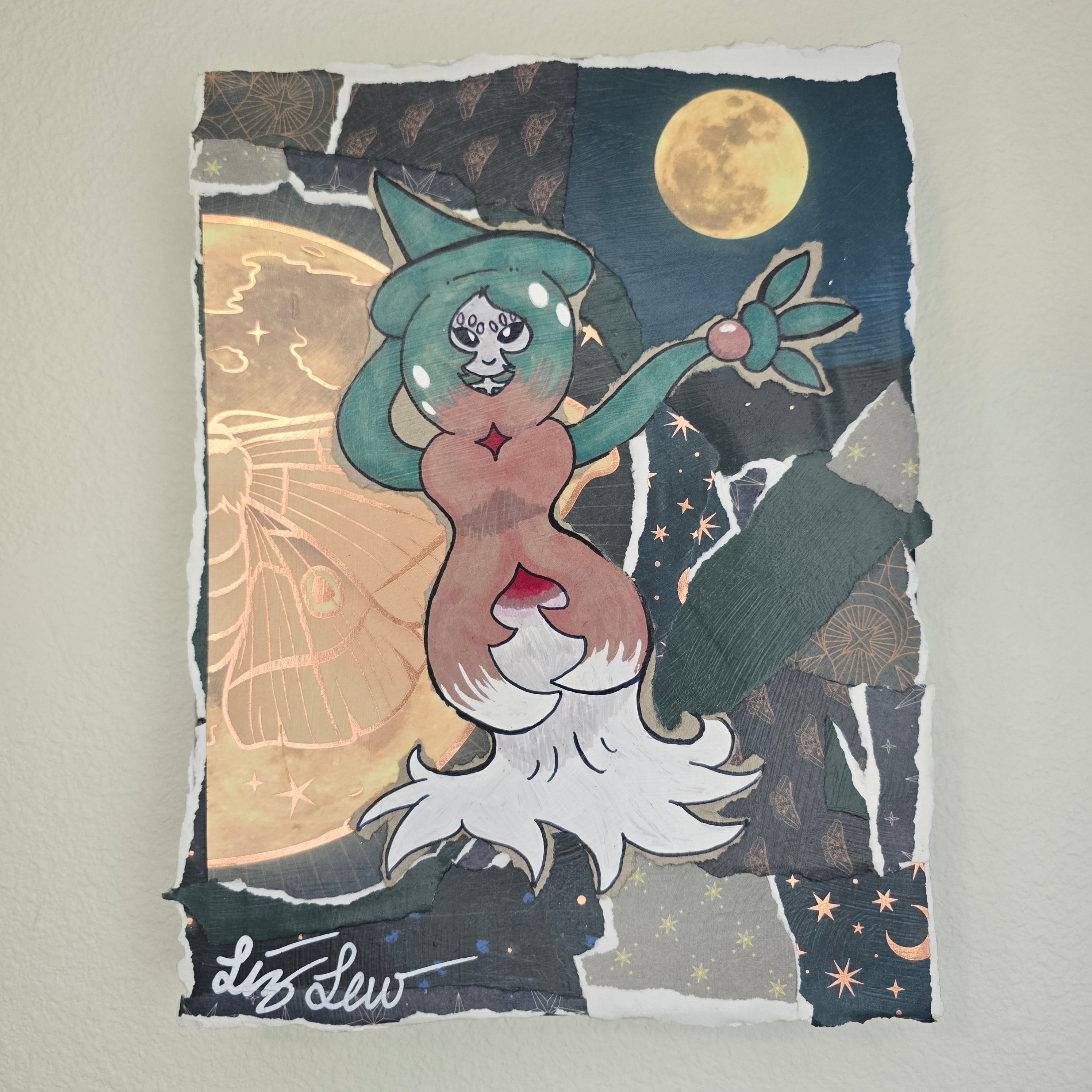 Hatterene Witch Themed Scapbook Collage Painting 8 x 10 x 2