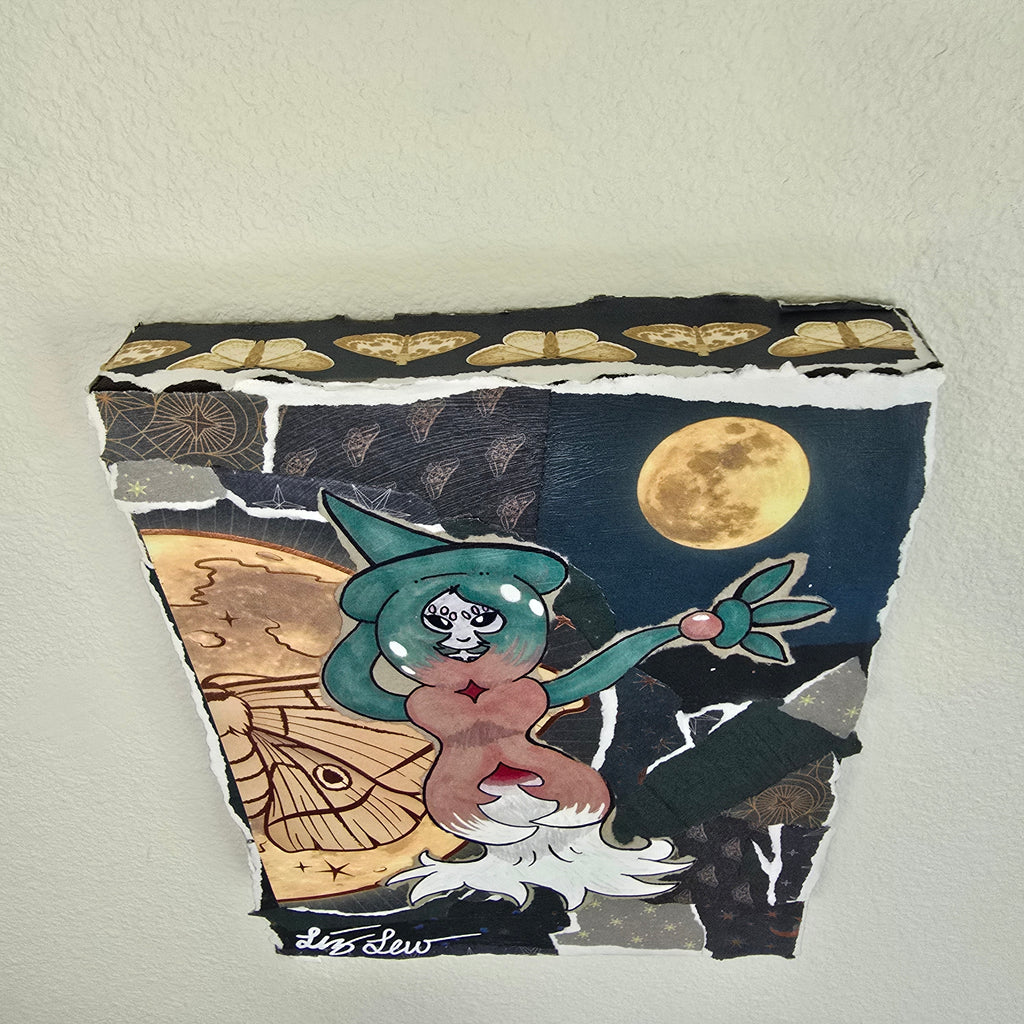 Hatterene Witch Themed Scapbook Collage Painting 8 x 10 x 2