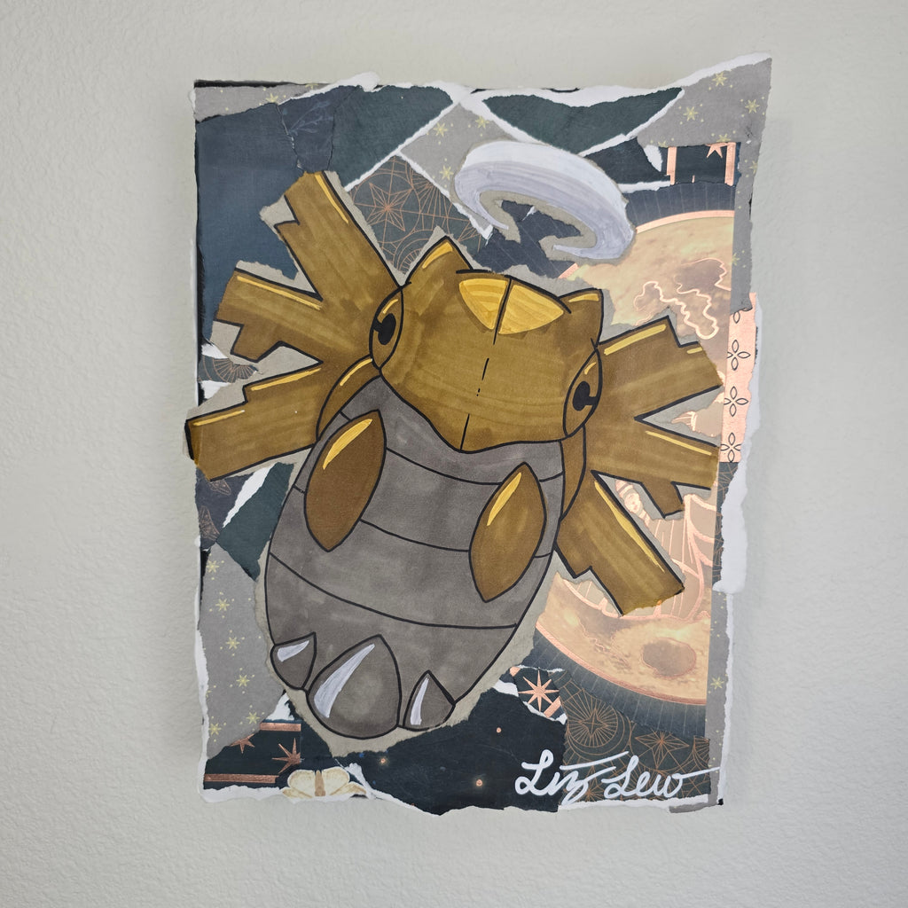 Shedinja Witch Themed Scrapbook Collage Painting 8 x 10 x 2