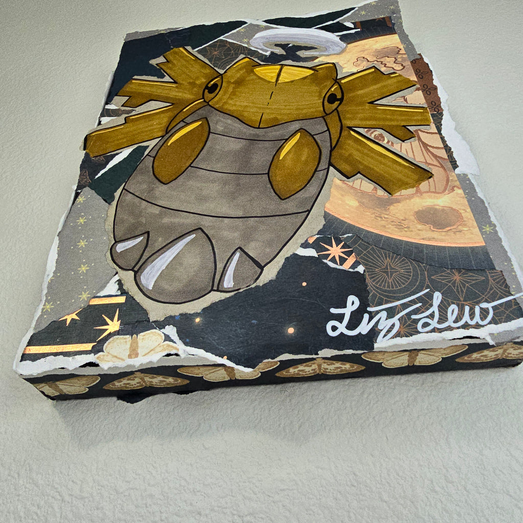 Shedinja Witch Themed Scrapbook Collage Painting 8 x 10 x 2