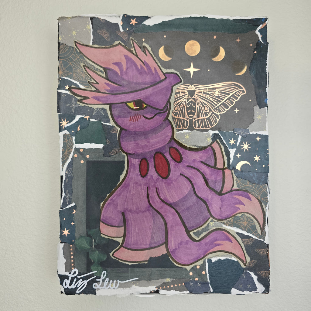 Mismagius Witch Themed Scrapbook Collage Painting 8 x 10 x 2