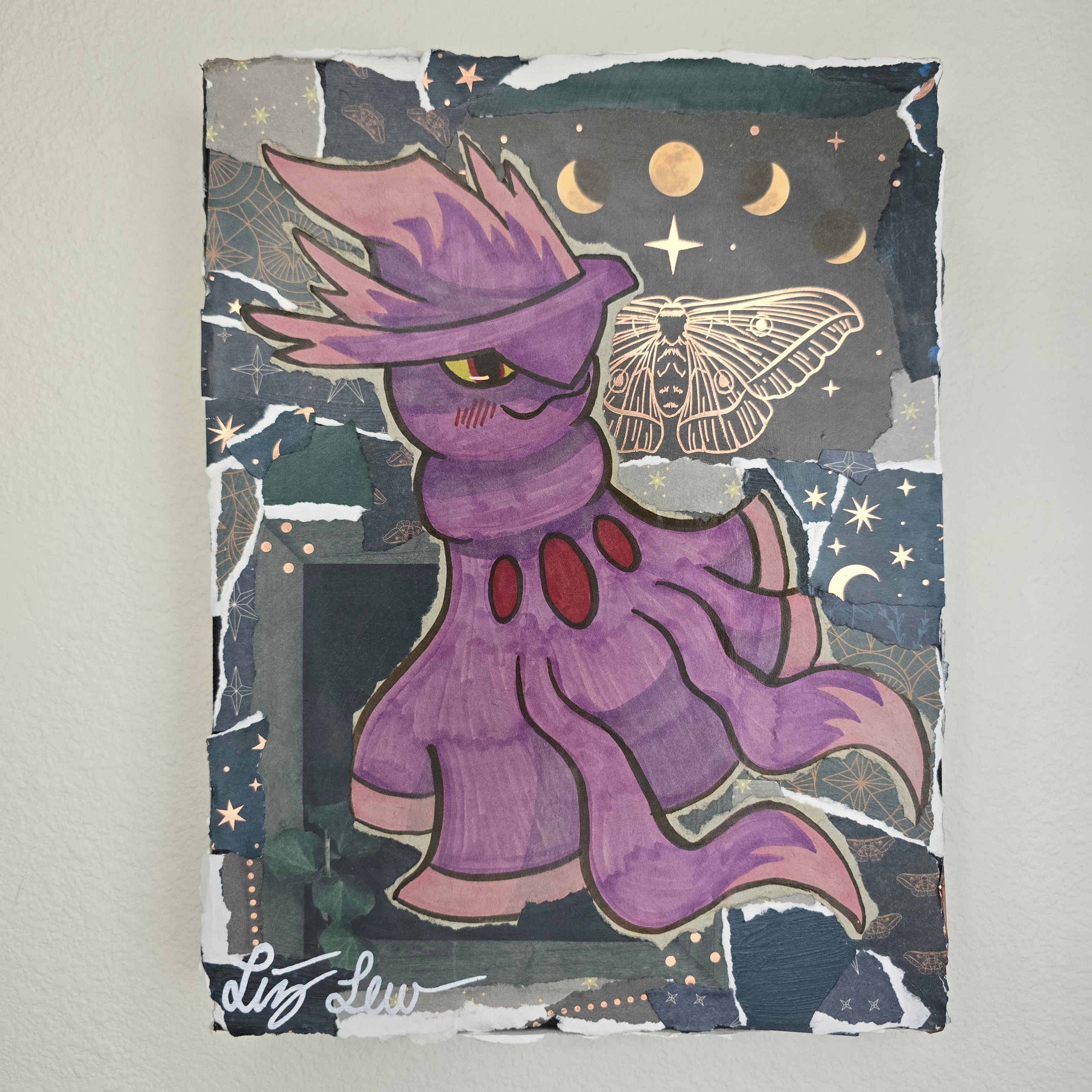 Mismagius Witch Themed Scrapbook Collage Painting 8 x 10 x 2
